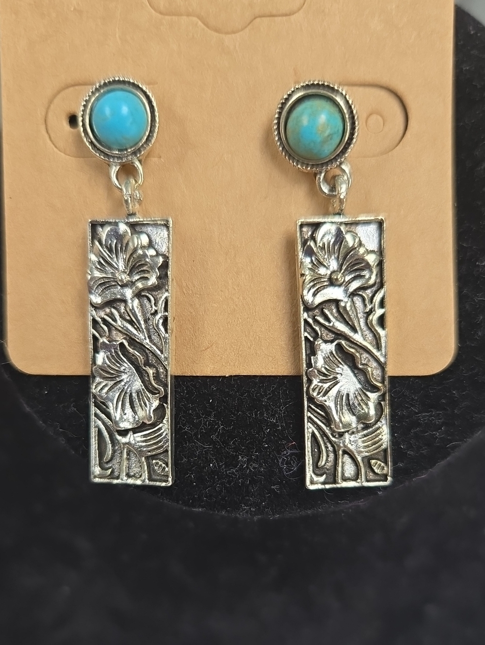 Turquoise Stone & Silver Floral Drop Earrings - Women's Jewelry